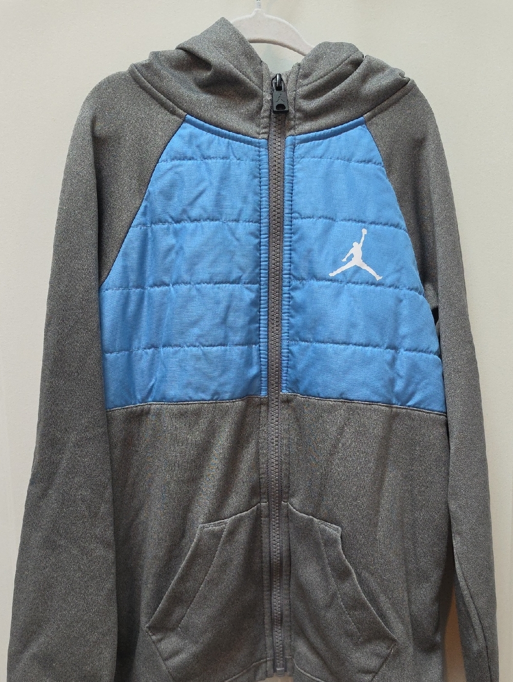 Jordan Gray and Light Blue Quilted Zip Hoodie